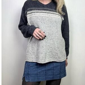 Y2K Chunky Knit V-Neck Sweater Men's L